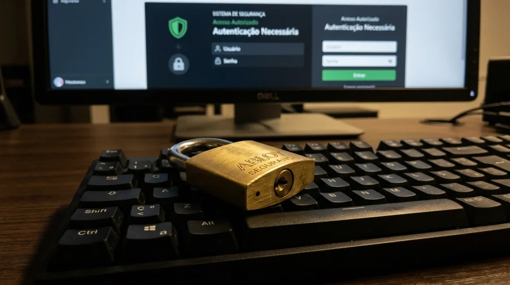 Cadeado fechado sobre um teclado de computador
