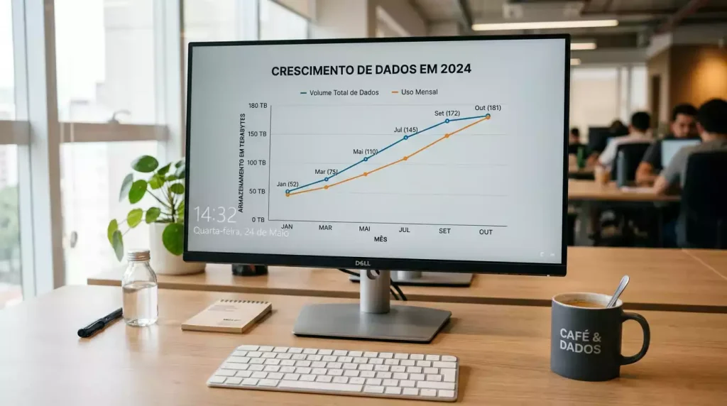 Gráfico de barras em ecrã de computador com dados financeiros