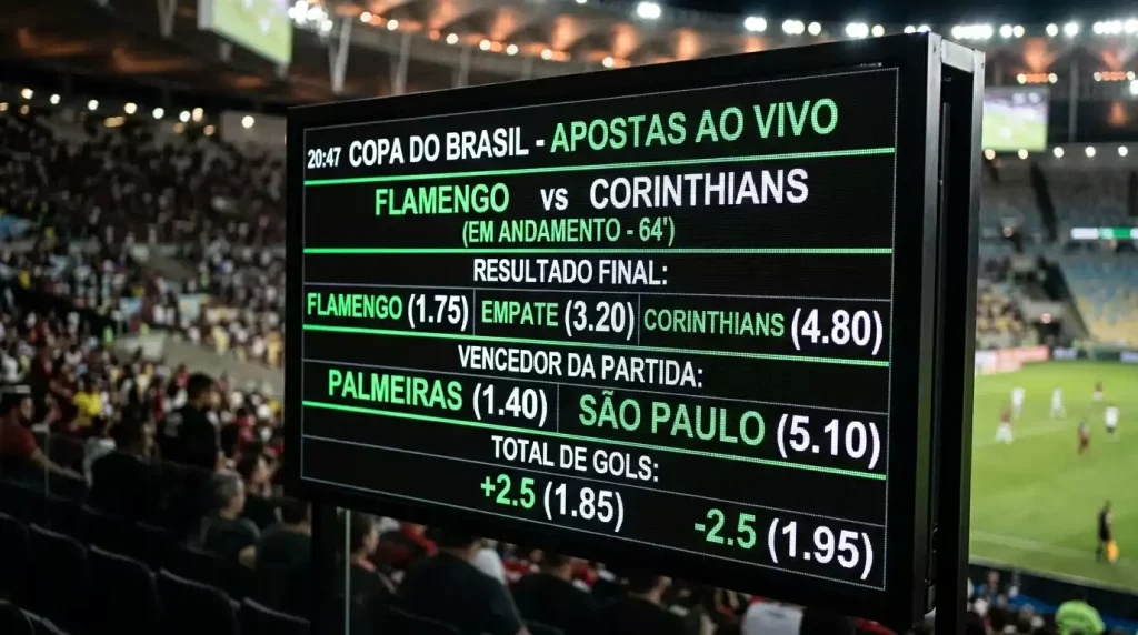 Painel digital com cotações numéricas de apostas desportivas